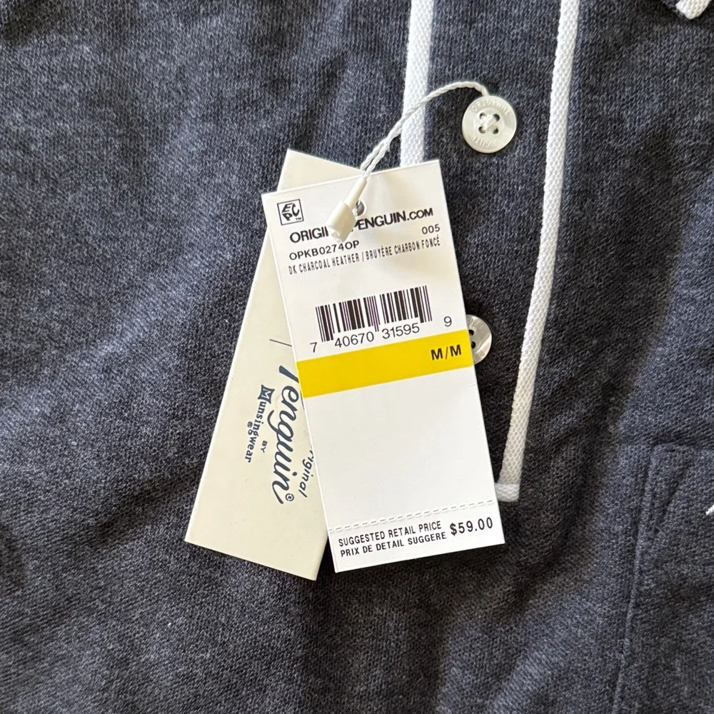 Original Penguin Men's Dark Polo with White Trim Size M New - Picture 3 of 3